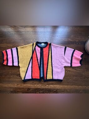 Colorblock Fuzzy Knit Sweater - Pink, Red, Mustard